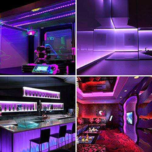 Waygor 50Ft Uv Led Strip Lights Uv Led Light Strip 395Nm To 405Nm Led Uv Black Light Strip Kit, 12V Flexible Blacklight Fixtures, Non-Waterproof For Dance, Party, Stage Lighting, Body Paint #TOP4