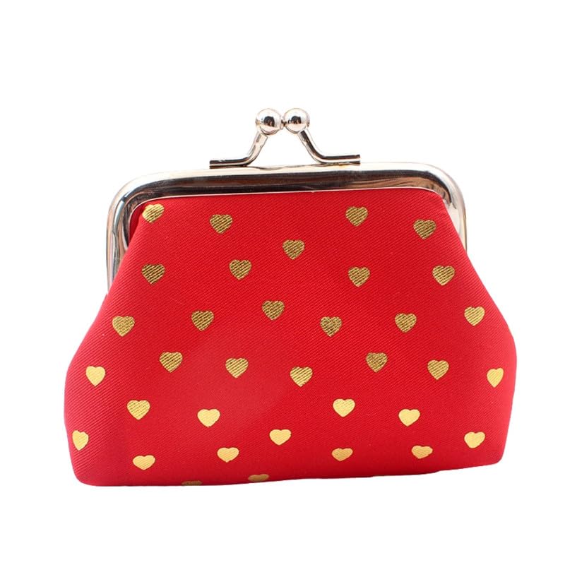 Fabric Bronzing Heart Purse for Children Mini Mouth Gold Bag Wallet | Red-image-47