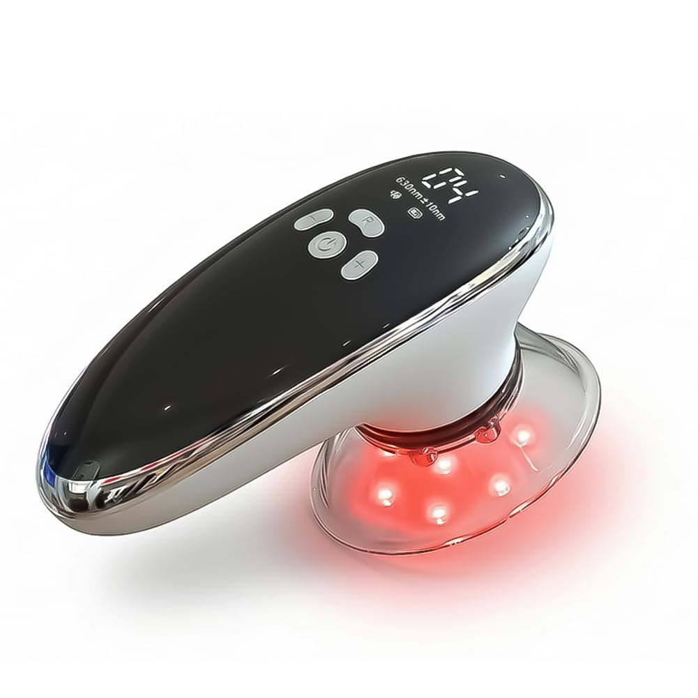 Massaggiatore elettrico a coppetta 3 in 1 con EMS e luce rossa per rassodare il corpo e contro la cellulite, massaggiatore anti-cellulite con 10 livelli di intensità e 4 inserti per pancia, gambe