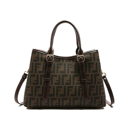 Designer Monogram Leather Tote Bag 12x8.6 inches Brown