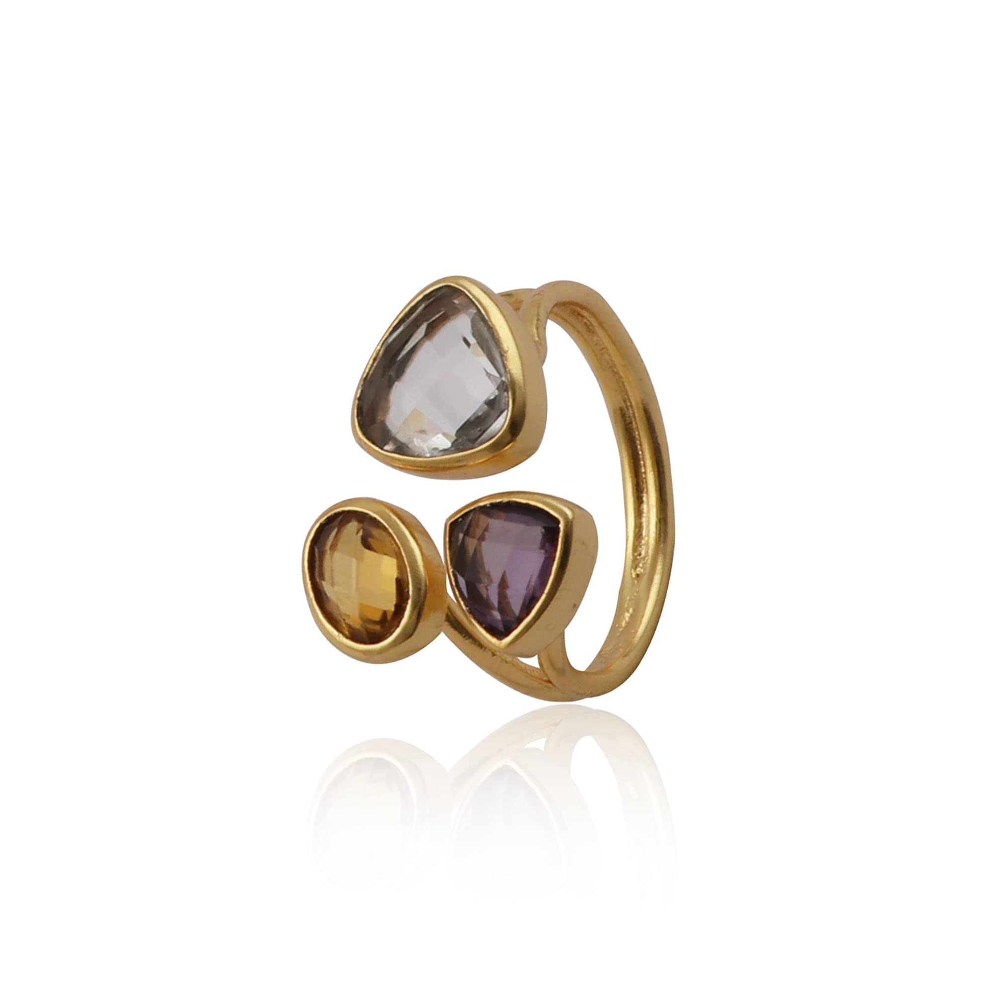 El Joyero Trillion & Oval Shape Handmade Engagement Ring | Three Stone Wholesale Gemstone Rings | Crystal Quartz & Amethyst & Citrine Gold Plated Adjustable Ring | 1764 16 (B09PDX99RW) Amazon Price History, Amazon Price Tracker