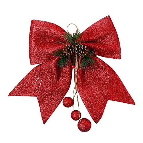 UMXOSM Christmas Wreath Bows, Large Glitter Christmas Tree Bows 10x12Inch Bowknot Garland Ties for Christmas Treetopper Xmas Decoration(Red)