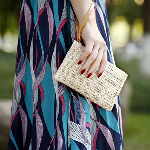 cookooky womens straw clutch bag bohemian summer beach straw purse zipper wristlet wallets for women