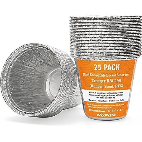NUPICK 25 Pack Mini Grease Bucket Liner for Traeger Ranger, Scout, PTG, Grill Drip Tray for Traeger BAC459, 4.3" x 4" Cover