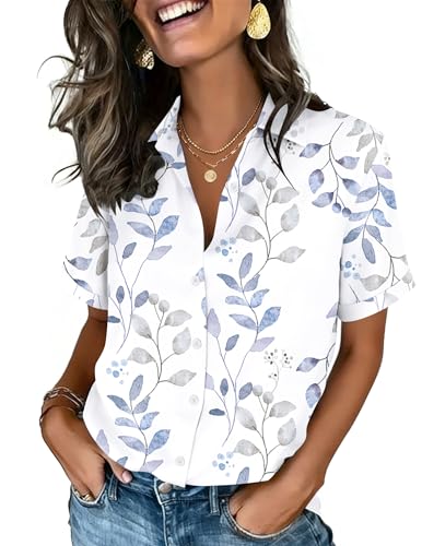 Image of Zeagoo Button Down Shirts for Women Short Sleeve Collared Tops Dressy Casual V Neck Blouses