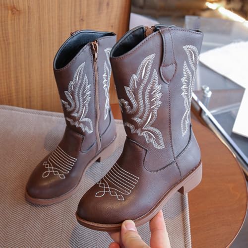 Toddler Cowboy Boots 𝐂owgirl Boots with Low Heel Western Embroidered Mid Calf Shoes Side Zipper Fashion Riding Shoes Long Boots for Toddler/Little Kid/Big Kid/Boys/Girls2