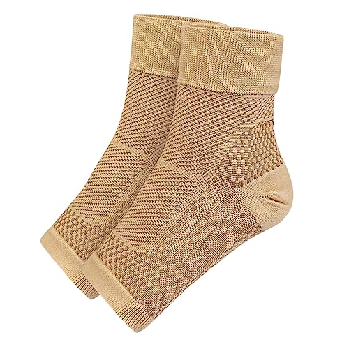 WOFASHPURET 1Pair Ankle Compression Socks for Men and Women Breathable Plantar Support Sleeve for Heel Relief for Running Hiking Fitness and Daily Wear Skin Color