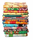 Shivanifashions Indian Handmade Vintage Kantha Quilts Tribal Kantha Cotton Bed Cover Throw Assorted Patches Made Rally Reversible Bedspread Throw Cotton Sari Patches Blanket(1Pcs)