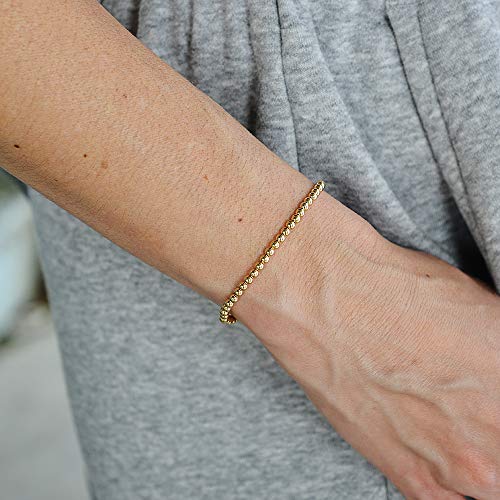 Anela 14kt Gold Filled Bracelet, 3mm Gold Filled Beads, Stretch and Stackable, Waterproof to Swim or Shower, Dainty Woman Bracelet for Everyday Use, Stretch and Stackable, Hand Made in USA - Image 3