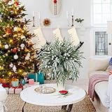 20 Pcs Artificial Snowy Norfolk Pine Branches with 10 Berry Stems,15" Real Touch Fake Norfolk Pine Stems Frosted Greenery Foliage Sprigs for Christmas Wreath DIY Vase Filler Home Decoration (White) - Image 4