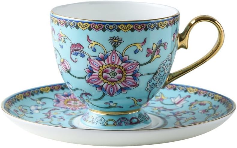 ボーンチャイナコーヒーカップ＆ソーサーセット ヨーロピアンヴィンテージレリーフエナメル柄 アフタヌーンティーカップ 240ml 軽奢