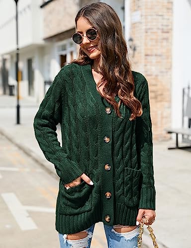 Image of MISSKY Women's Open Front Cardigan Sweater with Pockets Long Sleeve Cable Knit Button Loose Cardigan Sweater Outwear
