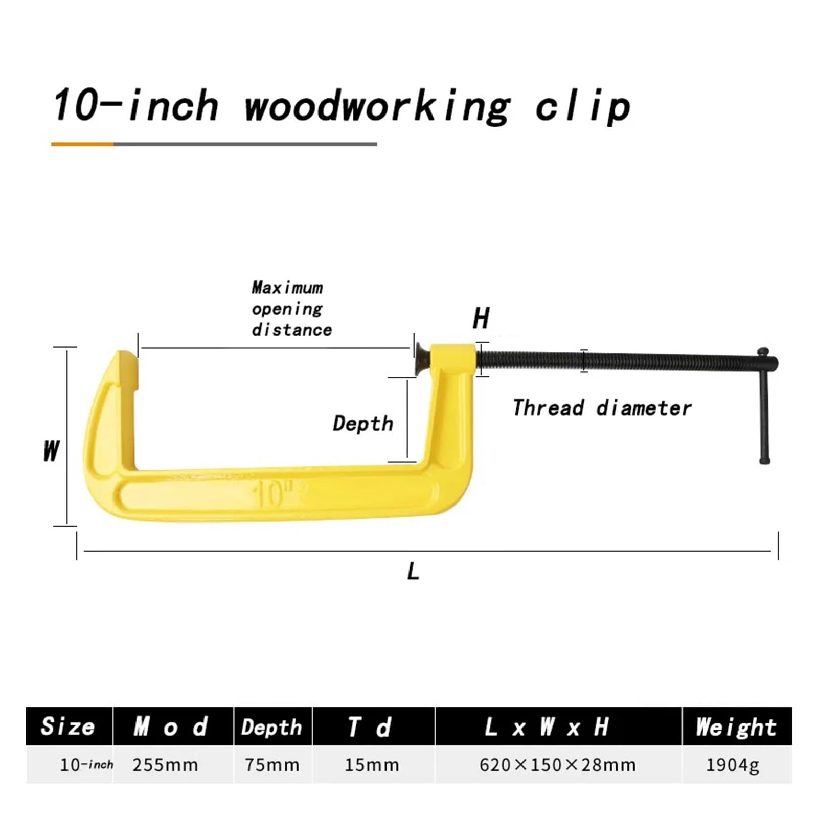Morsetti a C regolabili da 1-12" for la lavorazione del legno for carichi pesanti Fissaggio rapido a 90° for carpenteria/lavorazione dei metalli(10-inch)