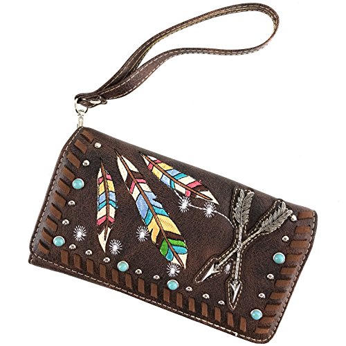 Justin West Native Color Feather Arrow Turquoise Stud Weave Fringe Conceal Carry Shoulder Handbag Purse | Trifold Wallet2