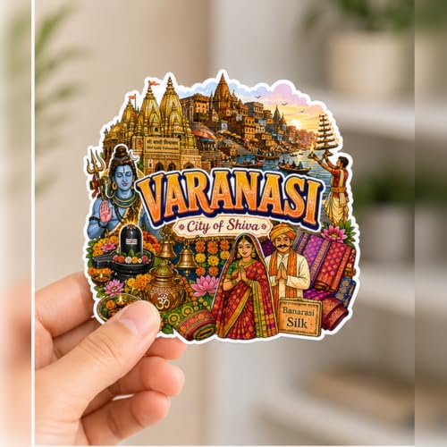 Image of Zesta Wooden Fridge Magnets Set | Refrigerator Decor Magnets for Kitchen | India Souvenir Fridge Magnet Collection | Wooden Magnet for Fridge Door Decoration (Varanasi)