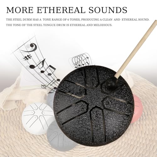 Outdoor Steel Tongue Drum Rain Chime - 3-Inch, 6-Note Waterproof Mini Handpan (Black)