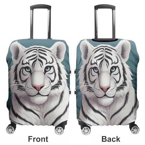 Cute White Tiger Printed Luggage Cover Protector, Fits 18-32 Inch Luggage3