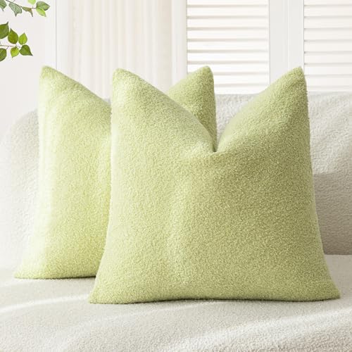 Image of Foindtower Pack of 2, Curly Faux Fur Decorative Throw Pillow Covers Soft Neutral Plush Cushion Case with Zipper Cozy Pillowcase for Home Living Room Couch Bed Sofa 18 x 18 Inch, Grass Green