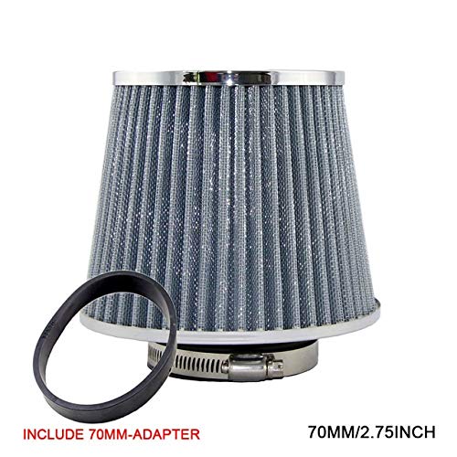 For R- EP Car Air Filter 2.5/2.75/ 3inch For Universal Cold Air Intake High Flow 65mm 70mm 76mm Performance Breather Filters Air Filters (Color : 70MM SILVER)