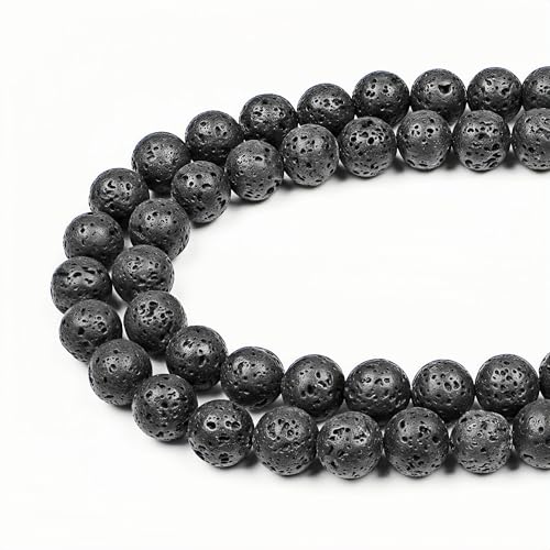 MJDCB 6mm 60 piezas Cuentas de Piedra Lava Volcánica Negra Redondas Sueltas Piedras Semipreciosas Naturales para Hacer Joyas Pulseras Collares