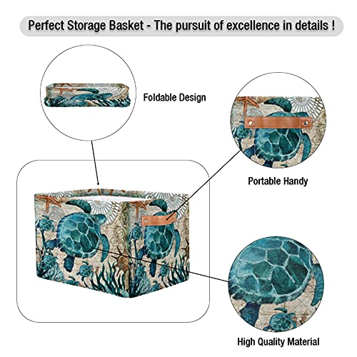 Image of Ocean Turtle Rectangular Storage Bin, Sea Turtle Storage Basket with Handles, Toy Bins, Laundry Hamper, Books Clothes Bag, Gift Baskets for Nursery Home Closet