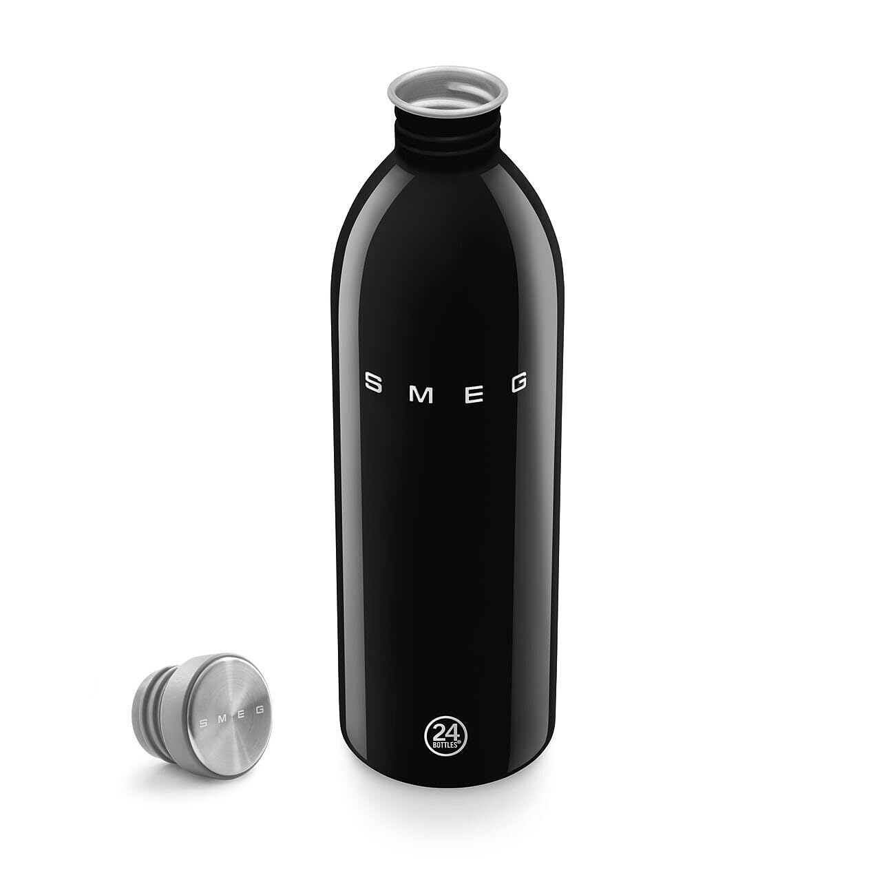 Smeg x 24Bottles Urban Bottle, Borraccia Classica 1 litro WBF02BL, in Acciaio Inox Alimentare 18/8, Non Termica, Chiusura Ermetica, Nero