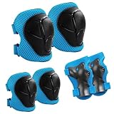 Knieschoner Schoner Set Kinder, Inliner Schützer 6 in 1 Schutzausrüstung für 3-7 Jahre Kinder, Ellenbogenschoner Handgelenkschützern für Skaten Skateboard Roller (Blau)