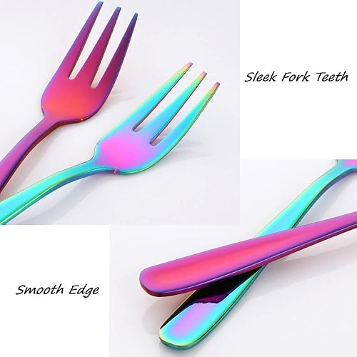 Miniatura 5 de Buyer Star Juego de 8 tenedores pequeños para aperitivos de acero inoxidable 18/10, tenedores para postres de sabor multicolor de 5.4 pulgadas con