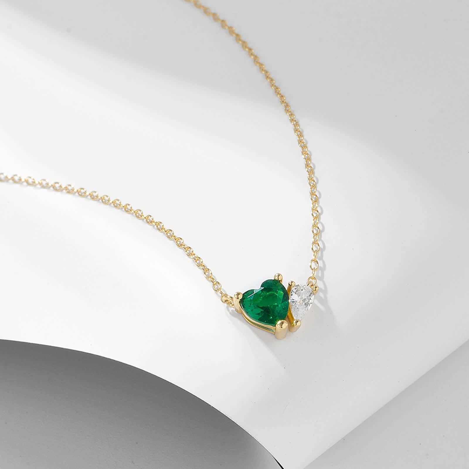 Collana con Ciondolo A Cuore, Collane Donna Catena Verde Smeraldo Creato In Laboratorio Catenina Oro Giallo 9K/14K/18K con Moissanite 40+5cm