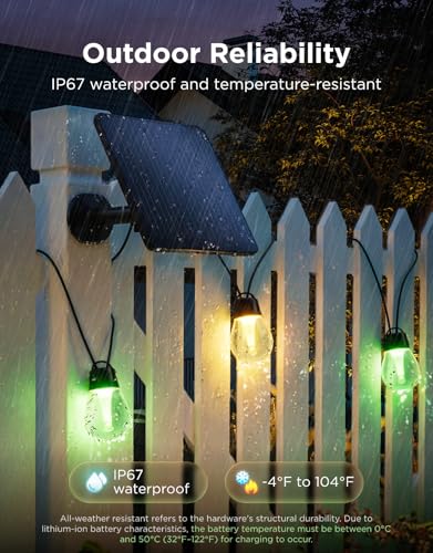 Image of Govee Outdoor Solar String Lights, 33ft with 8 RGBICW Bulbs IP67 Waterproof | 112 Modes & APP Control via Bluetooth, 8 Dimmable LED Shatterproof Bulbs, RGBICW Patio Lights for Garden, Backyard, Camping