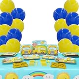 School Bus Deluxe Party Packs (70 Pieces for 16 Guests!), Kindergarten Party Supplies, School Bus Birthdays