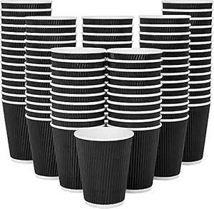 SEZ Premium Ripple Paper Cups for Wedding Event and Office Use(Black,360 Ml) Pack of 100