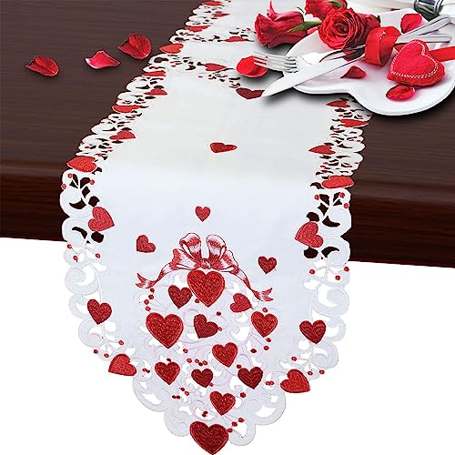 Grelucgo Embroidered Table Runner for February 14th Valentine's Day (14x90 inches)