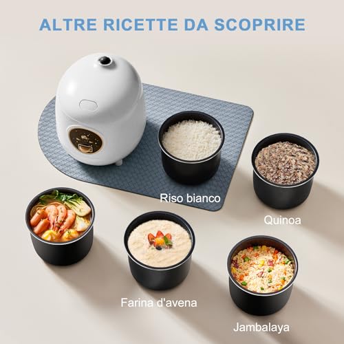 Bear Cuociriso 2-cup uncooked, 1.2L Rice cooker piccolo con rivestimento antiaderente, senza BPA, Mini rice cooker portatile, un pulsante per cucinare e tenere in caldo, bianco - immagine 4