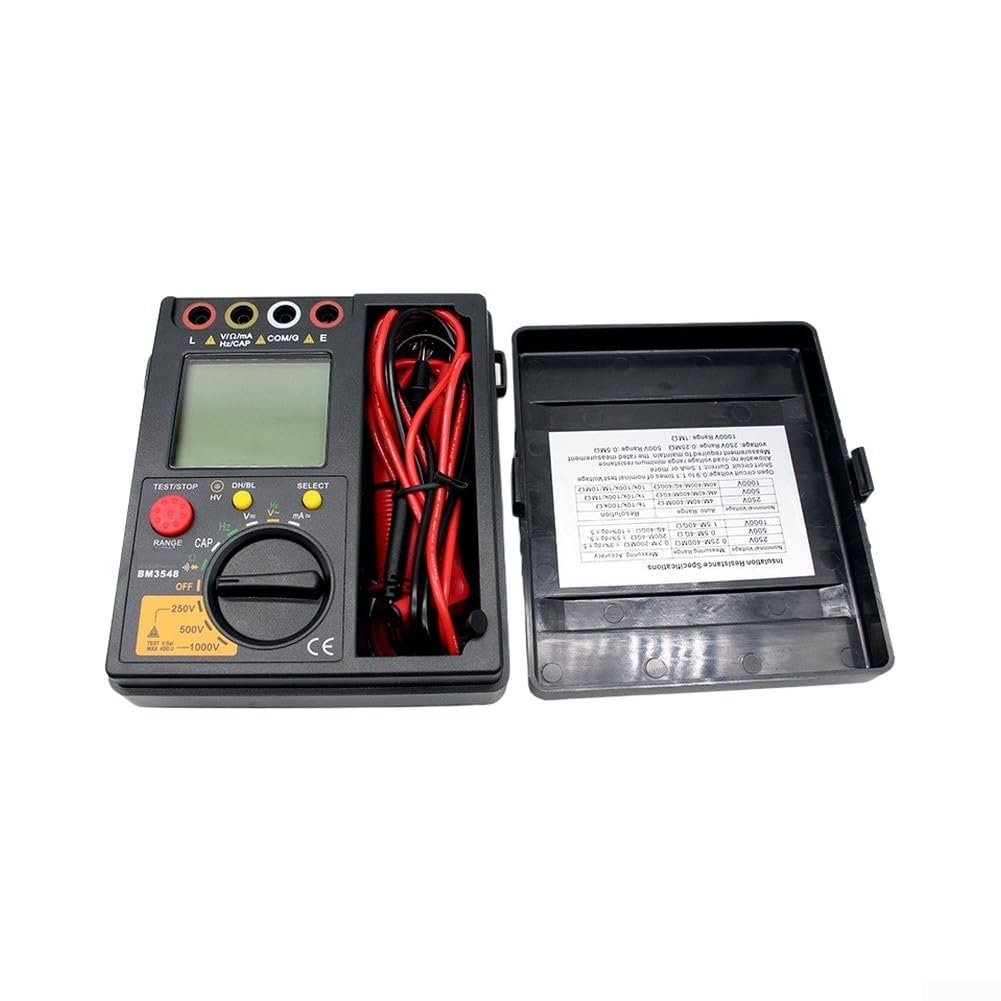 BM3548 Probador digital de resistencia de aislamiento 40GΩ Megohmmeter con CA DC Voltaje Capacitancia de corriente para medición de frecuencia para electricistas Uso Industrial Negro (BM3548)