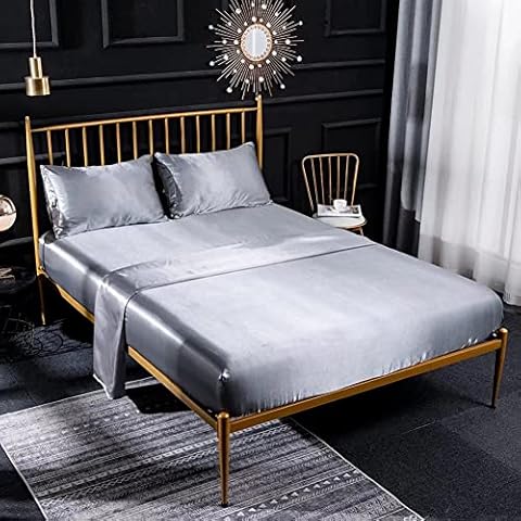 Ruccit 4 Piece King Bed Sheet Set 16" Deep Pocket Silver Grey Microfiber Satin Silk Sheet Sets for King Bed Luxury Solid Bedding Sheet Set-1 Flat Sheet,1 Fitted Sheet,2 Pillowcases Cover