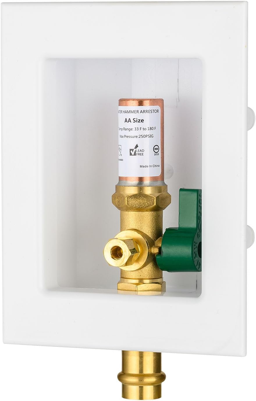 5 PCS Foskan 1/2" Copper Press Inlet Ice Maker Outlet Box (Pre-Assembled), 1/4" OD Compression Outlet, with Installed Quarter-Turn Ball Valve and Stainless Steel Hammer Arrestor