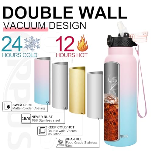 GOPPUS 750ml/26oz Stainless Water Bottle with Straw Double Wall Insulated Bottles with Strap Reusable Vacuum Thermal Flask Leakproof Keep Cold Drinks Bottles with Flip Top Lid for Men Women BPA Free - Image 4