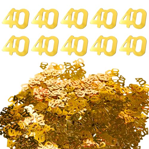 Flewdart 1000pcs confetti de table 40 ans doré 40g, confettis 40th anniversaire décoration Paillettes pétillante pour mariage anniversaire Happy Birthday...