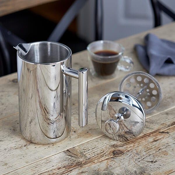 Stellar Double Wall Stainless Steel Cafetiere - 1.4L Stainless Steel Insulated French Press Coffee Maker, Silver Mirror - Image 3