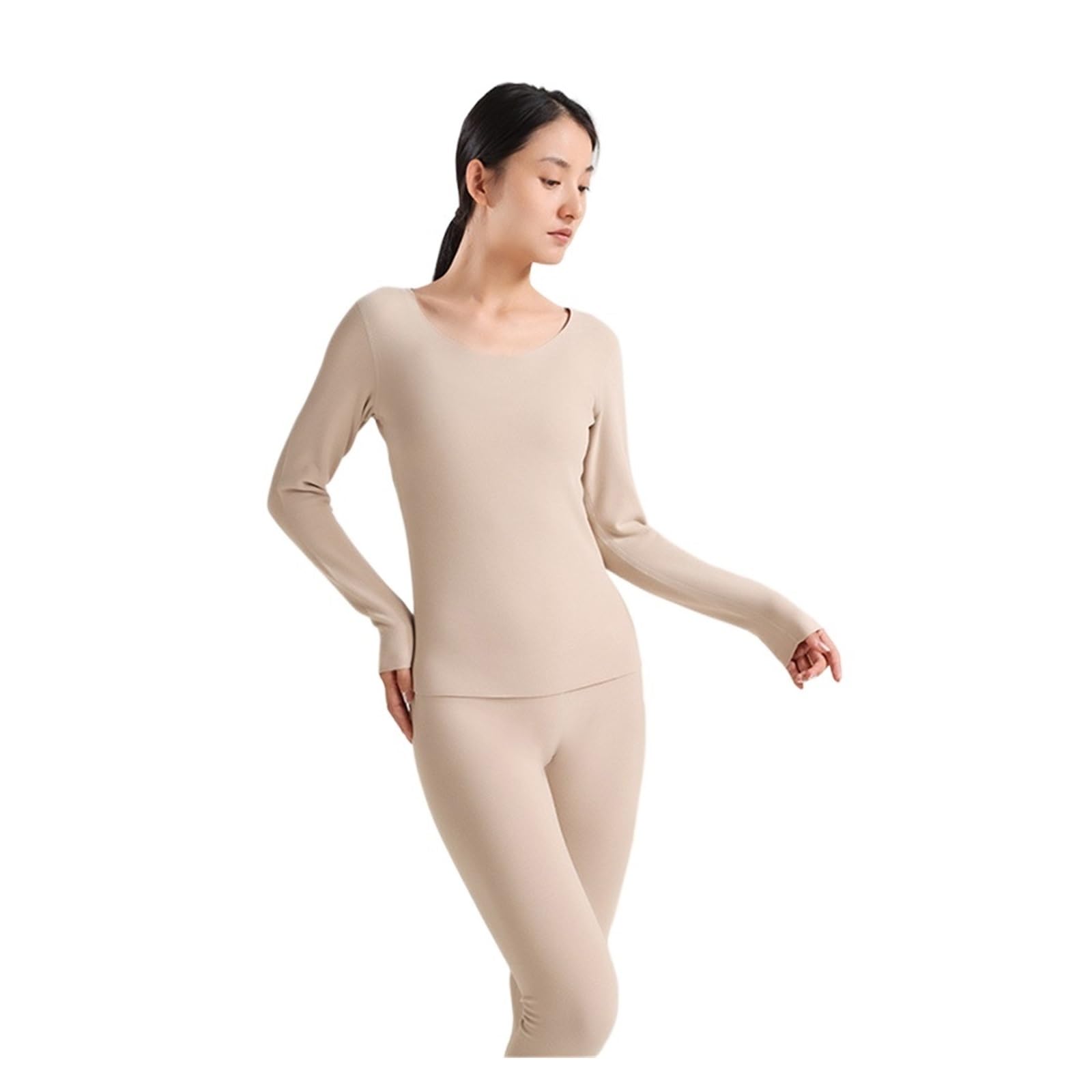 Ropa Interior Térmica Mujer Traje de ropa interior térmica sin costuras for mujer, lencería con parte inferior de terciopelo, pantalones ajustados de manga larga con cuello redondo de talla grande, co