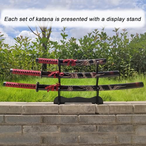 Forgemith 3Pc Set Japanese Samurai Sword With Display Stand,Iaido Katana Engraved With Dragon Pattern On The Scabbard thumb #1
