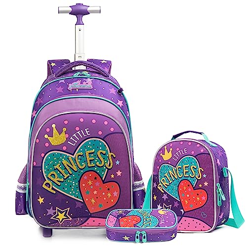 Egchescebo Kids Love Hearts Rolling Backpack for Girls 17