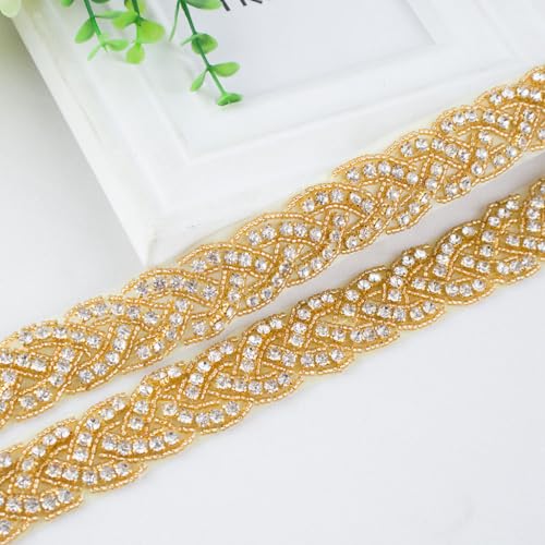 ShiDianYi Wedding Dress Belt Crystal Applique, Belt for Dress, Wedding Sash Belt For Bridal Shower Rhinestone Applique Gold (RA027, Gold)3