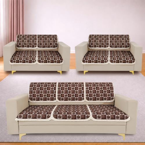 Image of Homerz Premium 'Maharaja Paradise Series' Sofa Cover | Net Fabric Sofa Cover | Washable, Anti-Dust Backed & Wrinkle Resistant Cover (Leafy Checks, 7 (3+2+2) Seater, Seat Cover with Backrest)