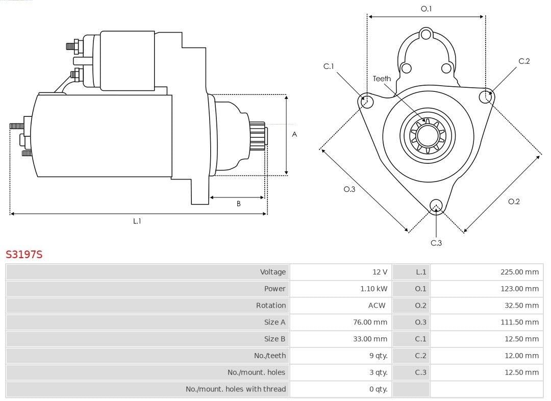 AS-PL MOTORINO AVVIAMENTO 12V Zähnezahl: 9 Senso rotazione antiorario Compatibilità con VW Golf IV Hatchback 1J1