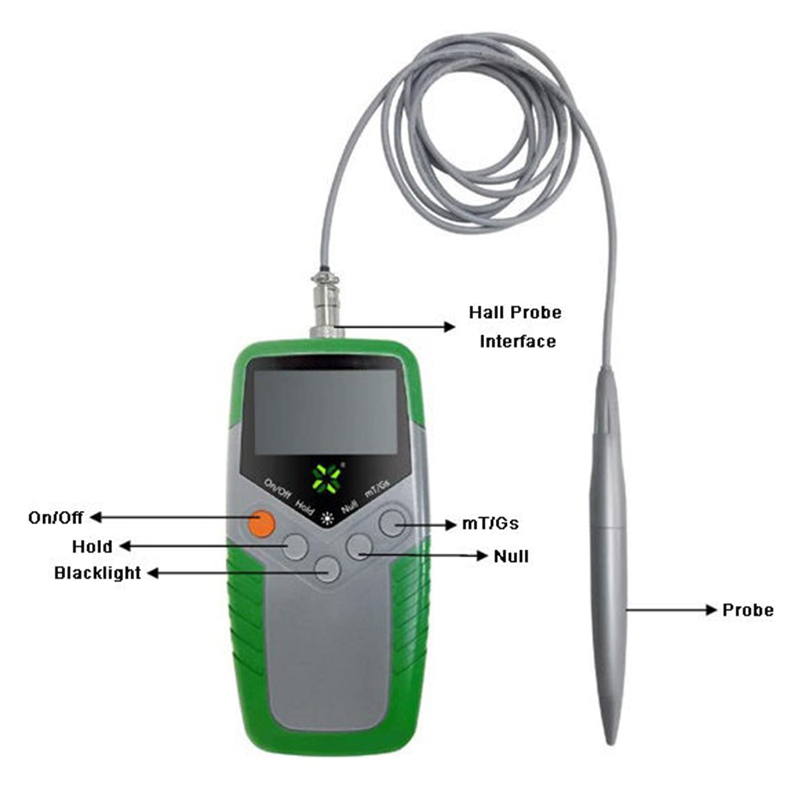 Gaussmetro Digitale Portatile, Tester per Misuratore Tesla con Sonda, Rilevatore Magnetico Digitale di Campo Magnetico ad Alta Precisione 0-2400mT, Funzione di Regolazione Zero/Commutazio