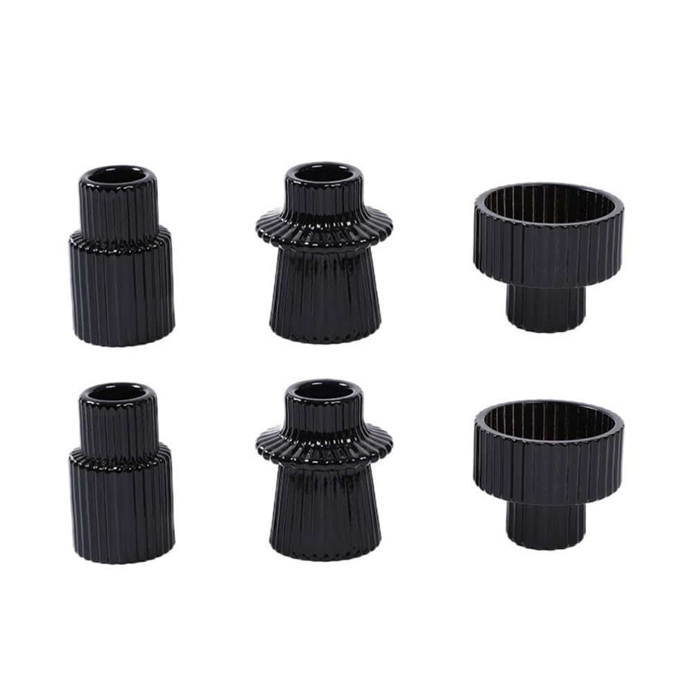 Candle Holder Set of 6 Elegant Clear Crystal & Stained Glass Candle Holder for Aroma Candles(Black)