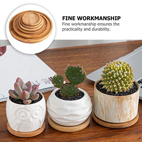 Tehaux – 6 peças de bambu redondo para plantas suculentas, bandeja de drenagem para planta de cacto,
