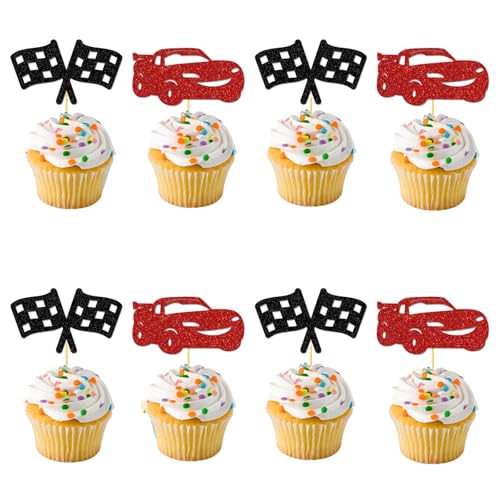 FrostyFlair Cars Geburtstagsdeko, 24 pièces décoration de gâteau Cars, Cartoon Cake Topper, Cupcake Deko, fête d'anniversaire pour enfants